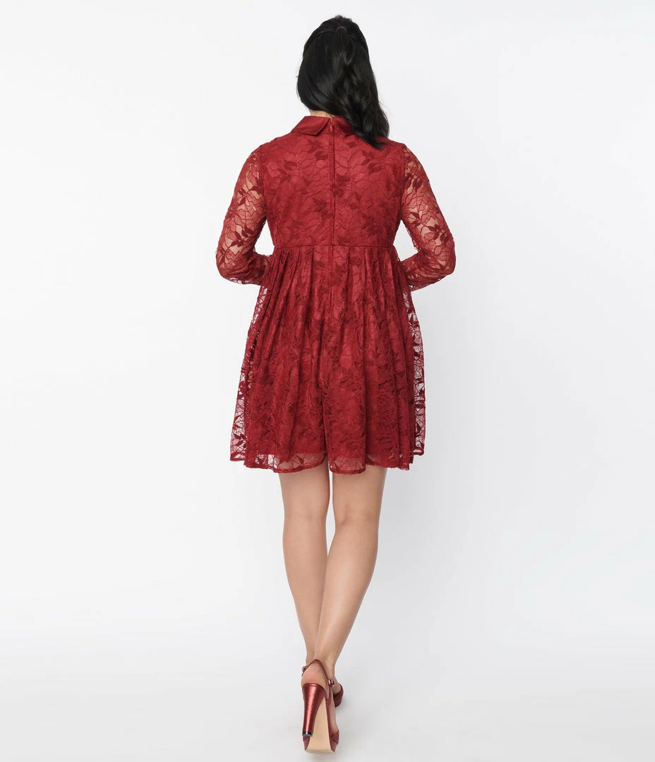 Unique Vintage Burgundy Lace Peggy Babydoll Dress Clothing
