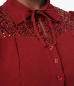 Unique Vintage Plus Size Burgundy Sequin Addison Blouse
