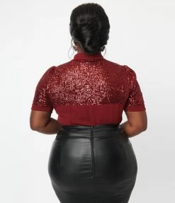 Unique Vintage Plus Size Burgundy Sequin Addison Blouse