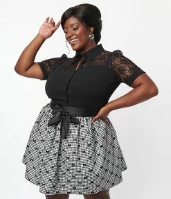Trending Unique Vintage Plus Size Black Lace Addison Blouse