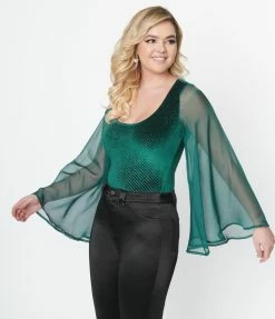 Smak Parlour Smak Parlor Emerald Velvet Bell Sleeve Bodysuit New Arrivals!