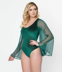 Smak Parlour Smak Parlor Emerald Velvet Bell Sleeve Bodysuit New Arrivals!
