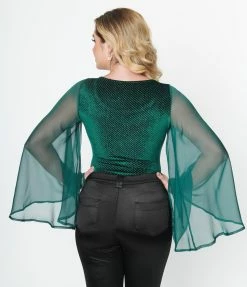 Smak Parlour Smak Parlor Emerald Velvet Bell Sleeve Bodysuit New Arrivals!