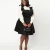 Trending Unique Vintage Plus Size Black Corduroy Ruffle Pinafore
