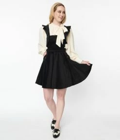 Unique Vintage Black Corduroy Ruffle Pinafore