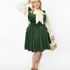 New Arrivals! Unique Vintage Plus Size Emerald Corduroy Ruffle Pinafore