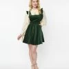 Unique Vintage Emerald Corduroy Ruffle Pinafore