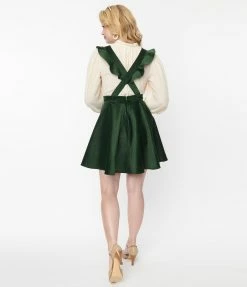 Unique Vintage Emerald Corduroy Ruffle Pinafore