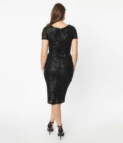 Unique Vintage Black Sequin Mod Wiggle Dress