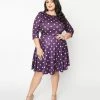 Clothing Unique Vintage Plus Size Purple Owls Fit & Flare Dress