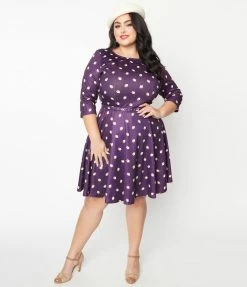 Clothing Unique Vintage Plus Size Purple Owls Fit & Flare Dress