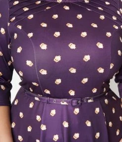 Clothing Unique Vintage Plus Size Purple Owls Fit & Flare Dress