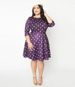 Clothing Unique Vintage Plus Size Purple Owls Fit & Flare Dress