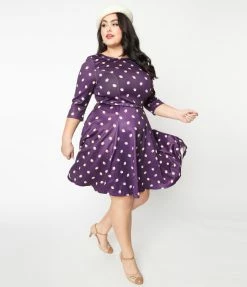Clothing Unique Vintage Plus Size Purple Owls Fit & Flare Dress