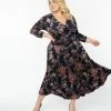 New Arrivals! Unique Vintage Plus Size Black Floral Textured Velvet Gilda Swing Dress