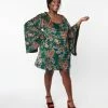 New Arrivals! Smak Parlour Plus Size Green & Red Paisley Velvet Downtown Scene Mini Dress