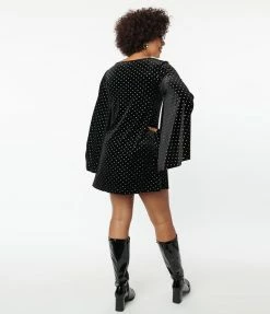 New Arrivals! Smak Parlour Black Velvet & Silver Pin Dots Downtown Scene Mini Dress