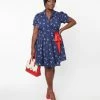Unique Vintage Plus Size Dog & Candy Cane Wrap Dress