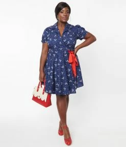 Unique Vintage Plus Size Dog & Candy Cane Wrap Dress