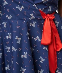 Unique Vintage Plus Size Dog & Candy Cane Wrap Dress