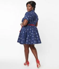 Unique Vintage Plus Size Dog & Candy Cane Wrap Dress