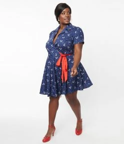 Unique Vintage Plus Size Dog & Candy Cane Wrap Dress