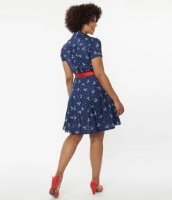 Unique Vintage Blue Dog & Candy Cane Wrap Dress