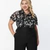 Unique Vintage Plus Size Black & White Floral Colvin Blouse New Arrivals!