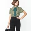 Smak Parlour Green & Leaves Chiffon Power Play Blouse