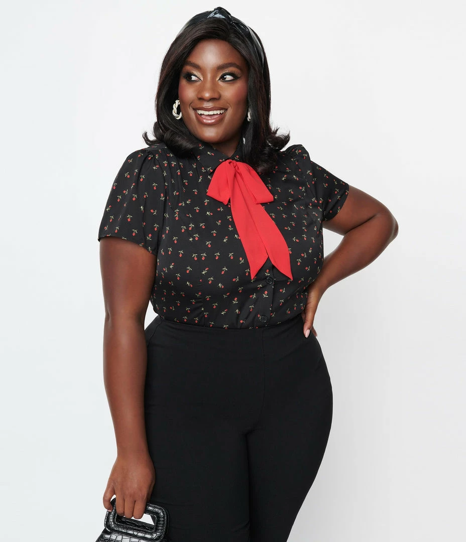 Clothing Smak Parlour Plus Size Black & Red Roses Chiffon Power Play Blouse