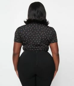 Clothing Smak Parlour Plus Size Black & Red Roses Chiffon Power Play Blouse