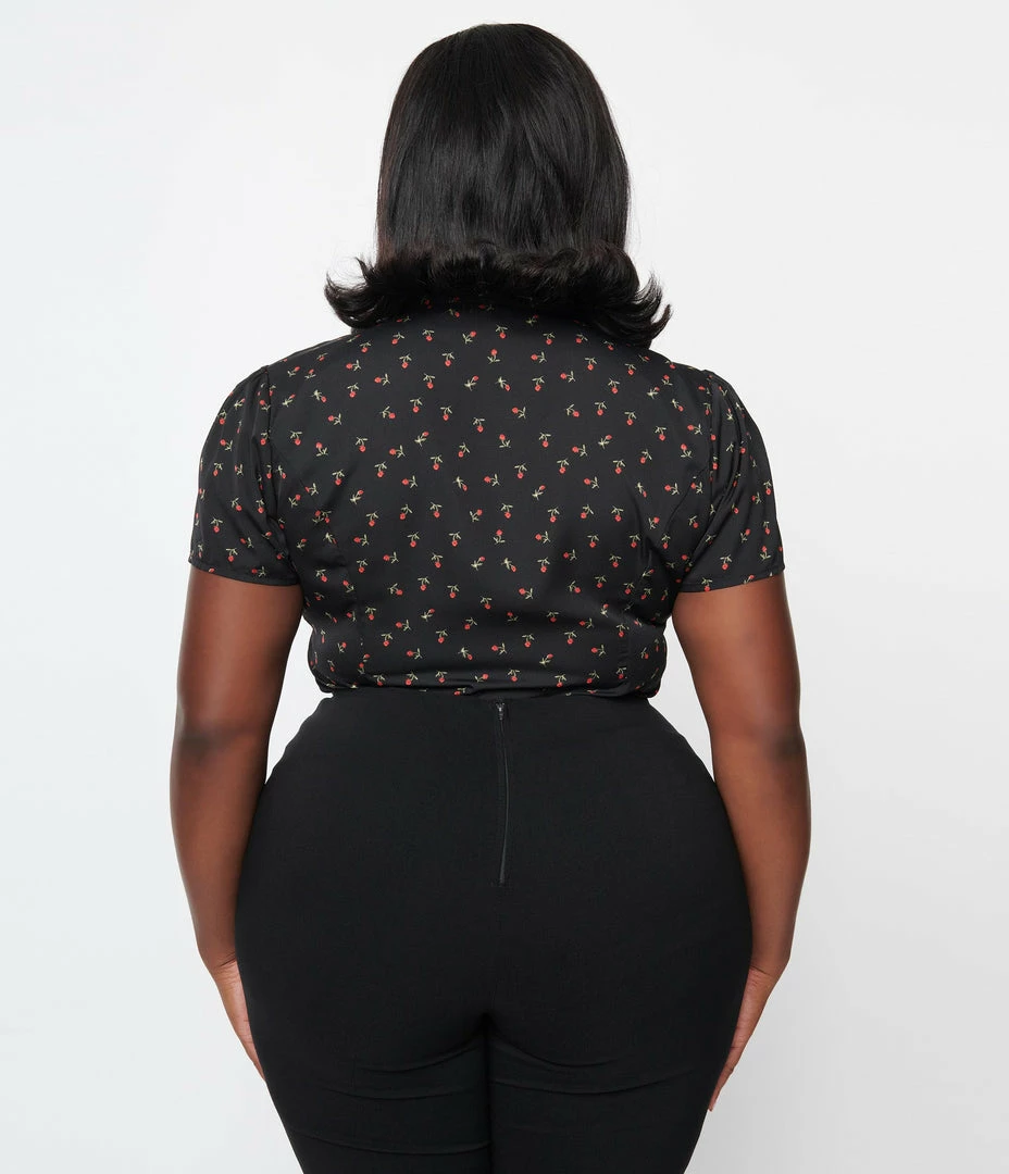 Clothing Smak Parlour Plus Size Black & Red Roses Chiffon Power Play Blouse