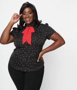 Clothing Smak Parlour Plus Size Black & Red Roses Chiffon Power Play Blouse