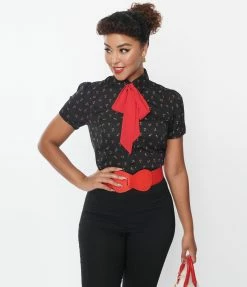 Smak Parlour Black & Red Roses Chiffon Power Play Blouse New Arrivals!