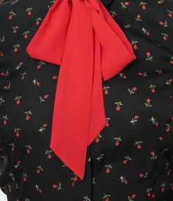 Smak Parlour Black & Red Roses Chiffon Power Play Blouse New Arrivals!