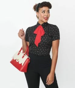 Smak Parlour Black & Red Roses Chiffon Power Play Blouse New Arrivals!