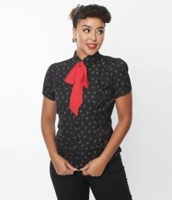Smak Parlour Black & Red Roses Chiffon Power Play Blouse New Arrivals!