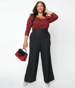Clothing Unique Vintage Plus Size Black High Waist Pants