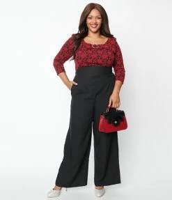 Clothing Unique Vintage Plus Size Black High Waist Pants
