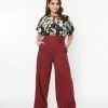 Unique Vintage Plus Size Burgundy High Waist Pants