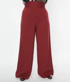 Unique Vintage Plus Size Burgundy High Waist Pants