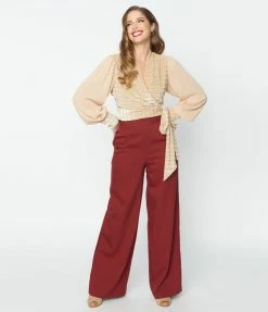 Clothing Unique Vintage Burgundy High Waist Pants