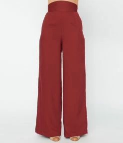 Clothing Unique Vintage Burgundy High Waist Pants