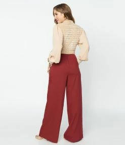 Clothing Unique Vintage Burgundy High Waist Pants