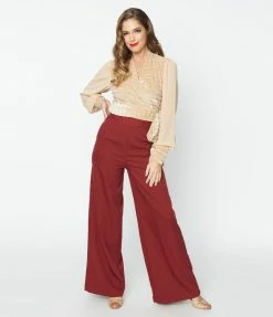Clothing Unique Vintage Burgundy High Waist Pants