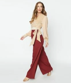 Clothing Unique Vintage Burgundy High Waist Pants