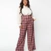 Unique Vintage Plus Size Burgundy & Grey Plaid Thelma Suspender Pants