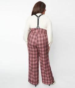 Unique Vintage Plus Size Burgundy & Grey Plaid Thelma Suspender Pants