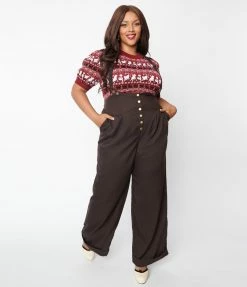 Unique Vintage Plus Size Brown Thelma Suspender Pants
