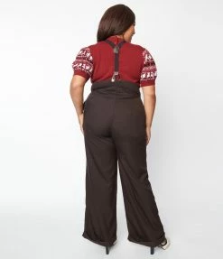 Unique Vintage Plus Size Brown Thelma Suspender Pants